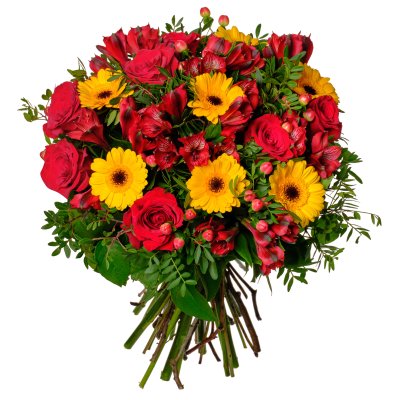 Růže s gerbery a alstromériemi Růže s gerbery a alstromériemi